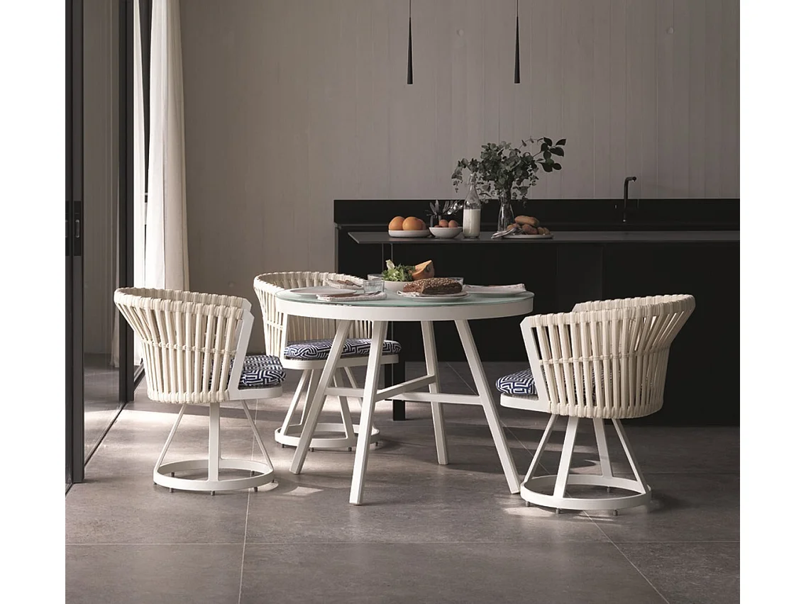 Runder Tisch aus weißem Aluminium, Durchmesser 100 cm