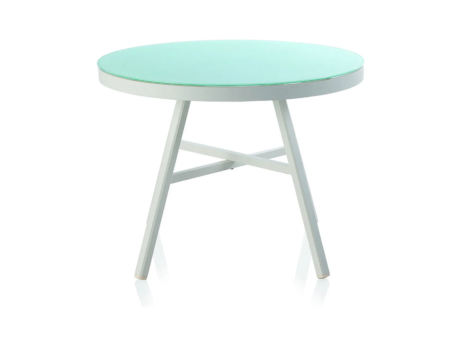 Table ronde  aluminium blanc avec plateau verre trempé diamètre 100 cm