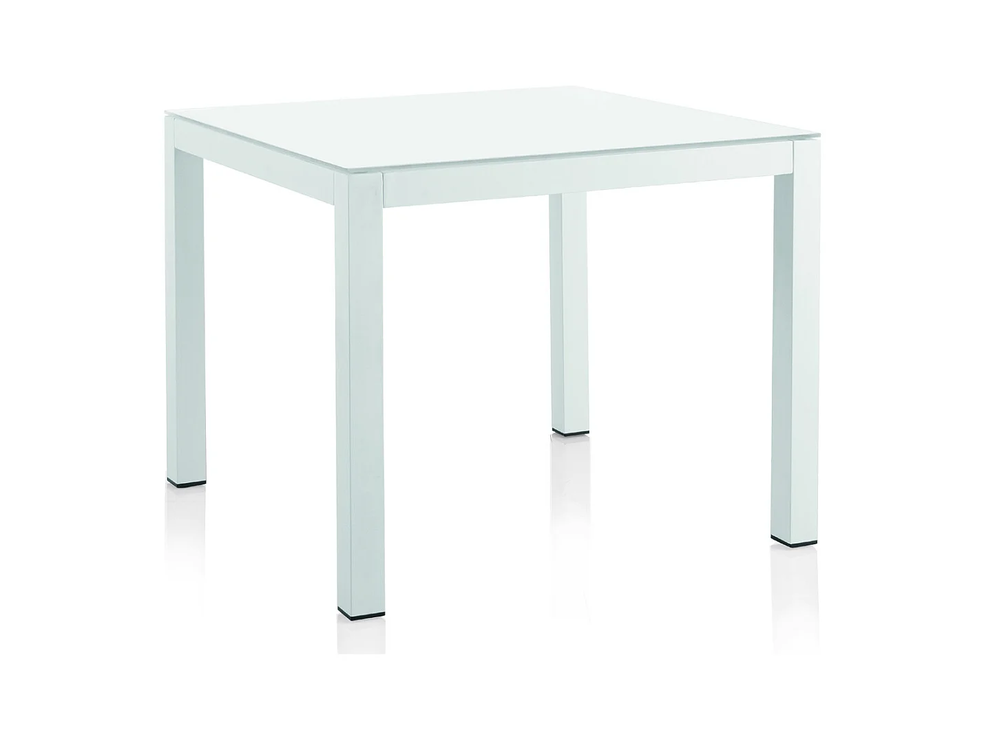 Tavolo in alluminio bianco con piano in vetro temperato bianco 90X90 cm
