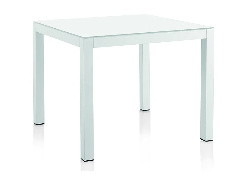 Mesa de alumínio branco com tampo de vidro temperado branco 90X90 cm