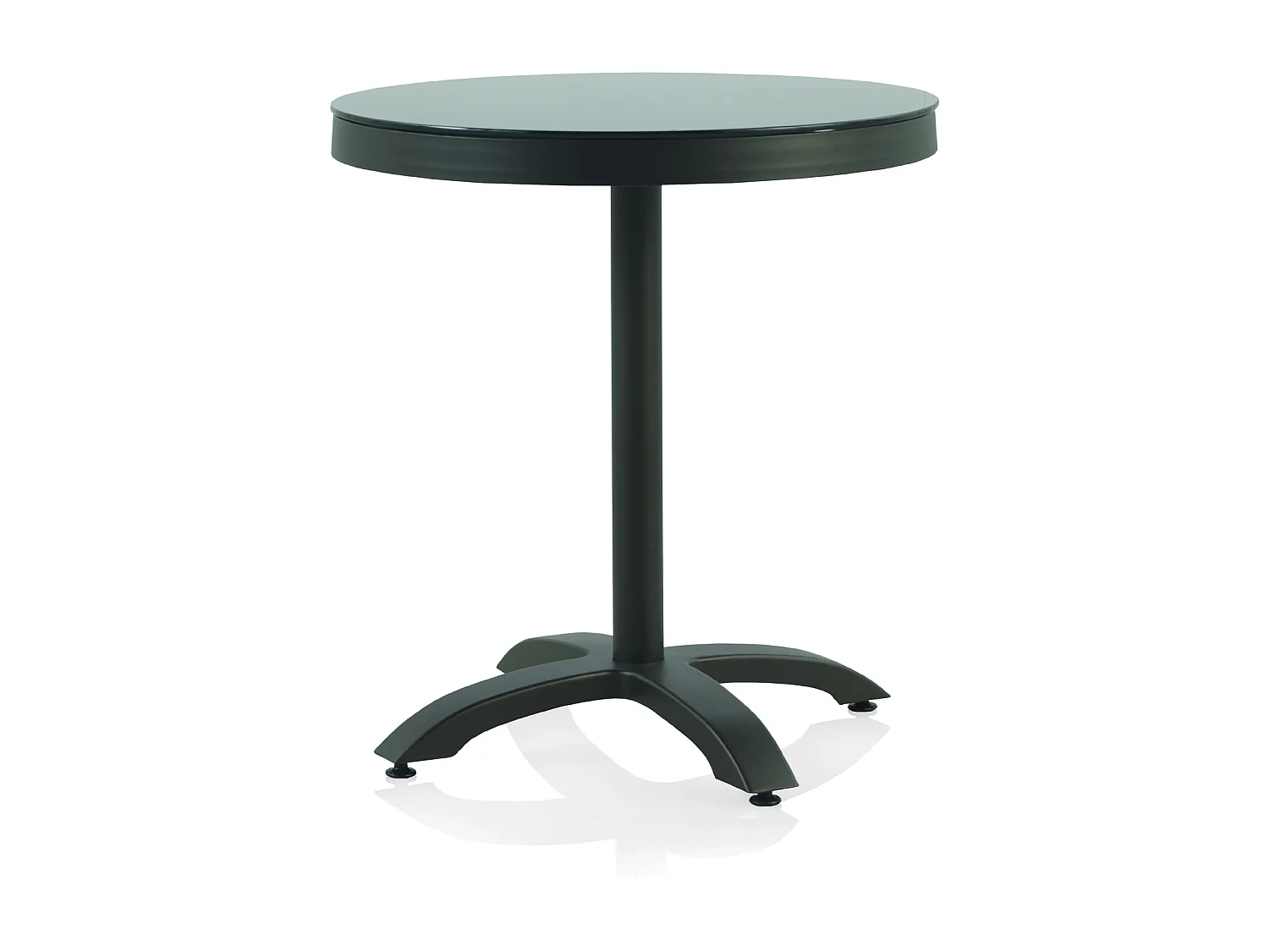 Table ronde marron avec verre noir 70 cm de diamètre