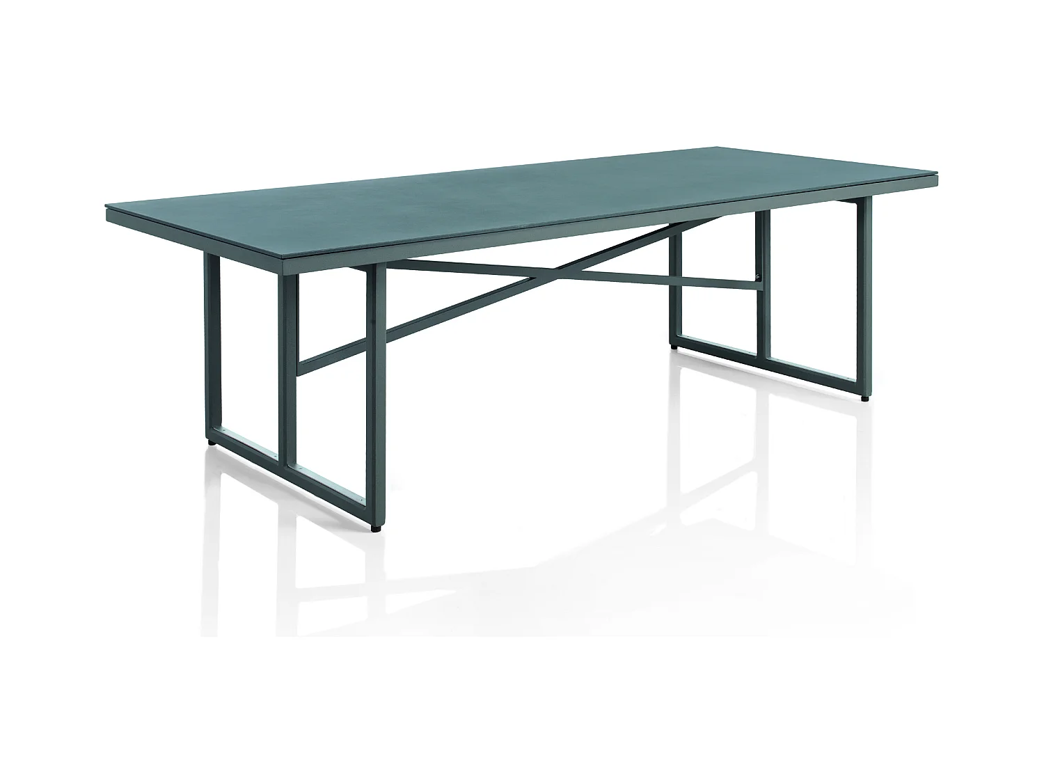 Table aluminium verre trempé effet pierre gris taupe 240X100 cm