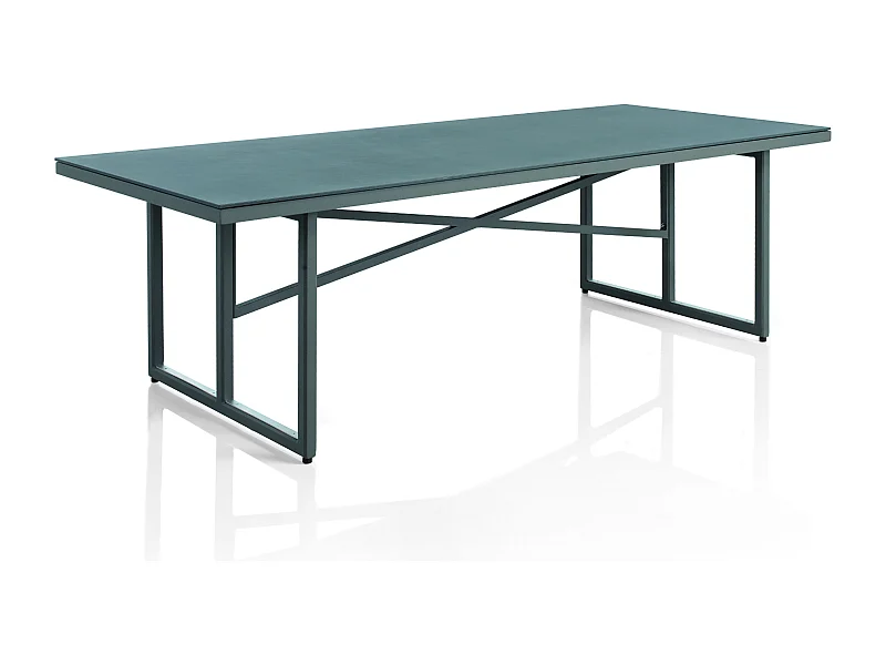 Tavolo in alluminio taupe con piano in vetro temperato effetto pietra 240x100 cm