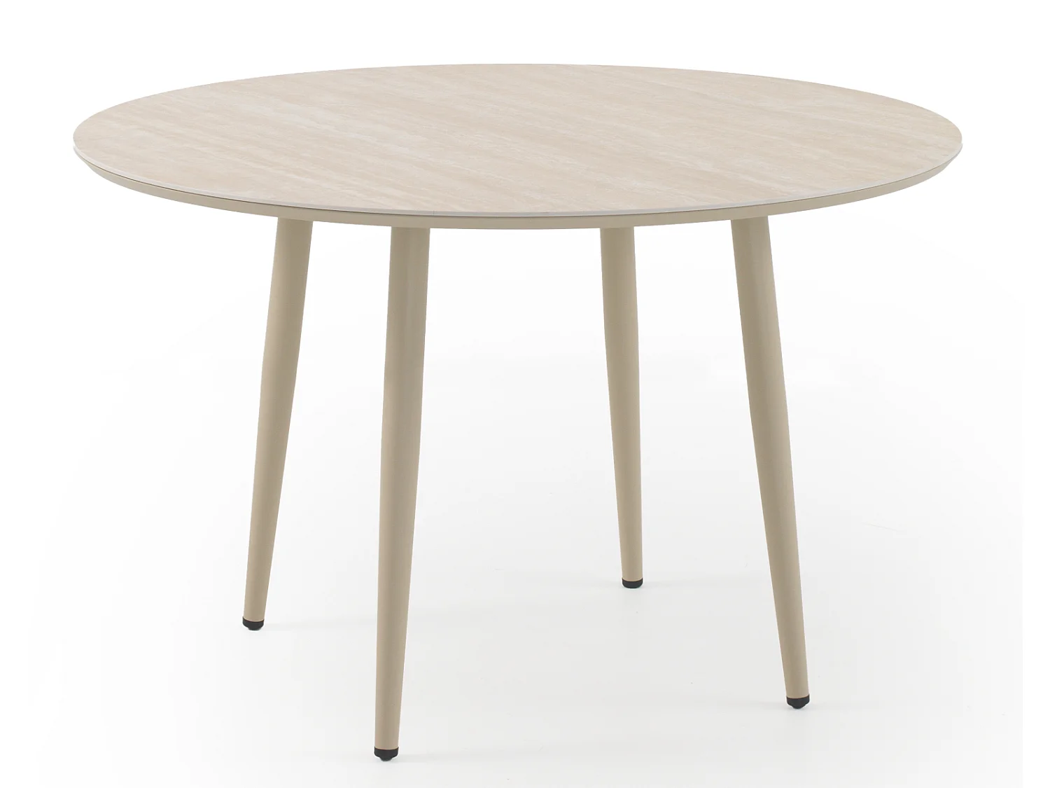 Runder Tisch aus Aluminium mit Keramikplatte aus Travertin