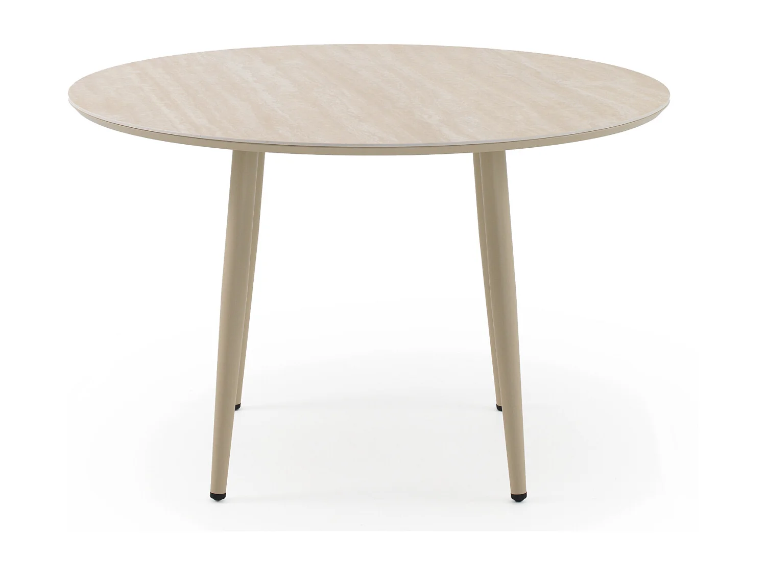 Runder Tisch aus Aluminium mit Keramikplatte aus Travertin