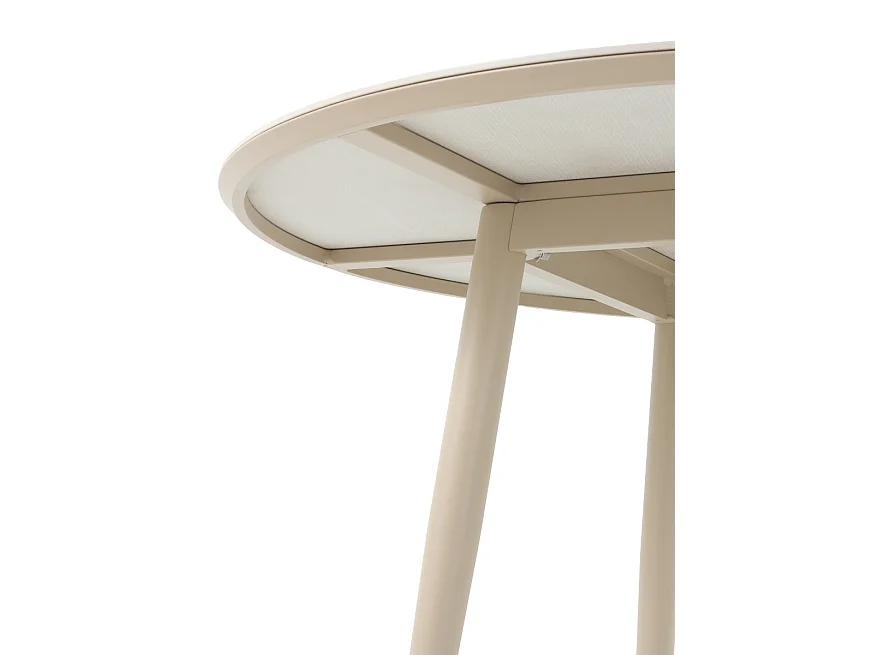 Runder Tisch aus Aluminium mit Keramikplatte aus Travertin