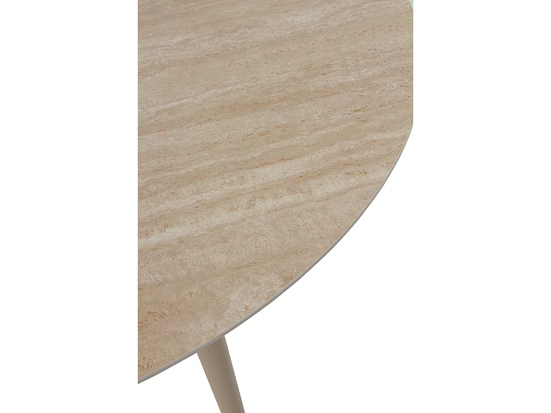 Mesa redonda de aluminio y tapa de cerámica travertino