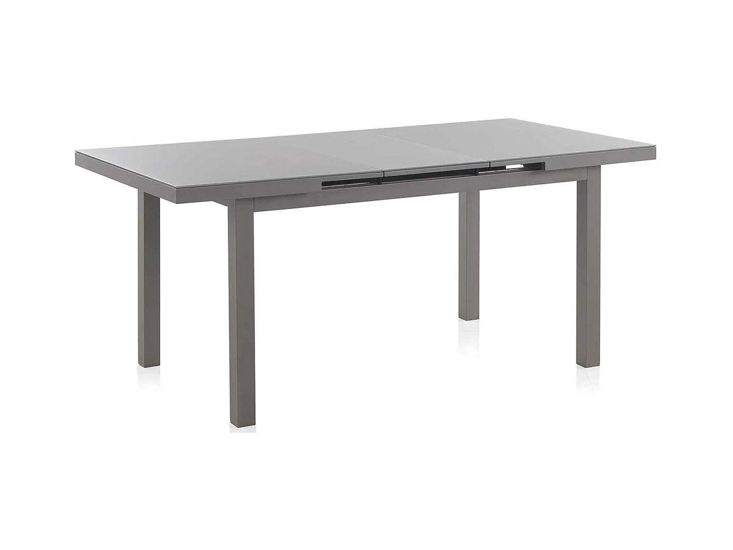 Taupefarbener Ausziehtisch aus Aluminium mit Glas