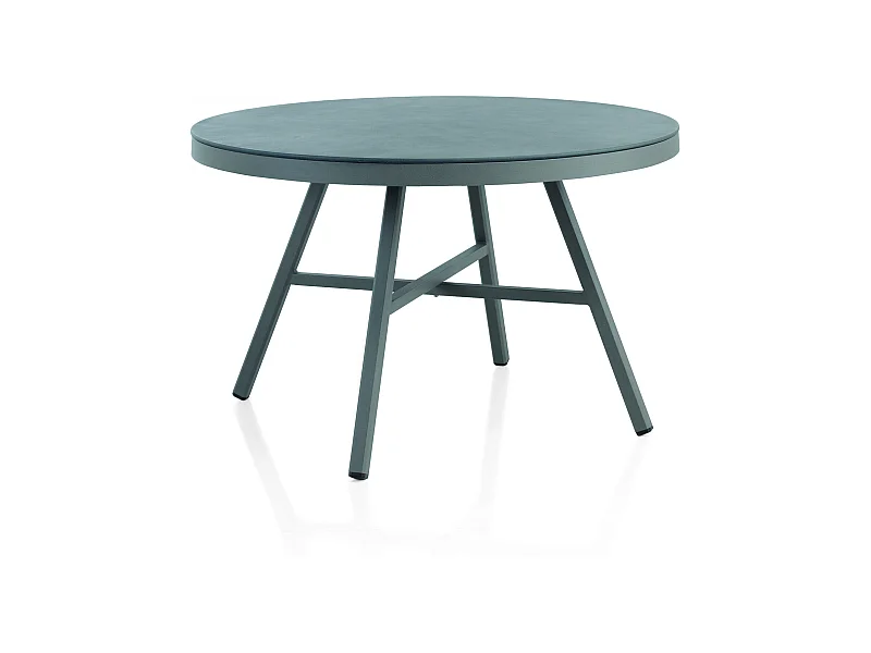 Taupefarbener runder Aluminiumtisch mit Glas in Steinoptik