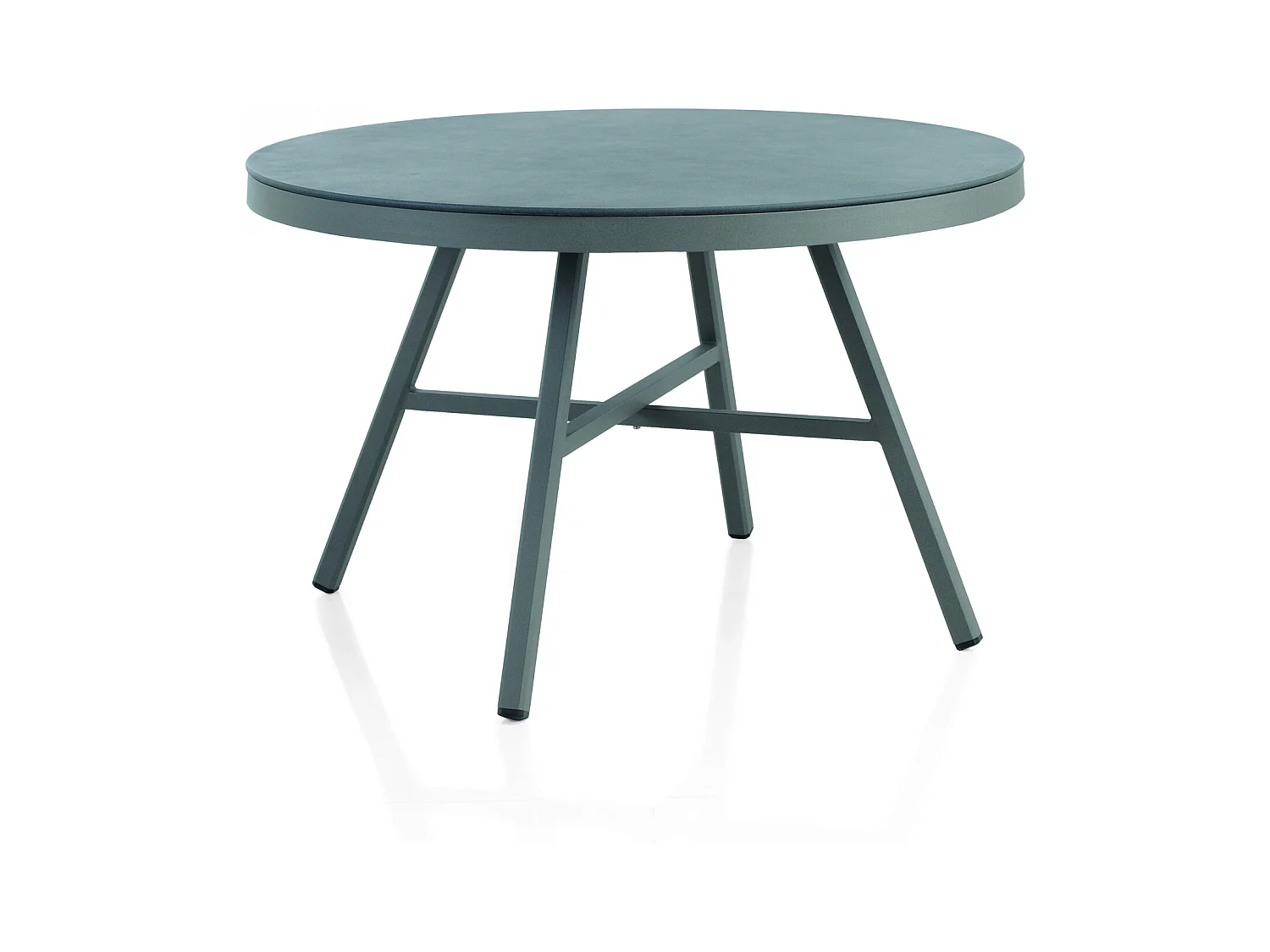 Table ronde aluminium et verre trempé effet pierre gris taupe 120 cm