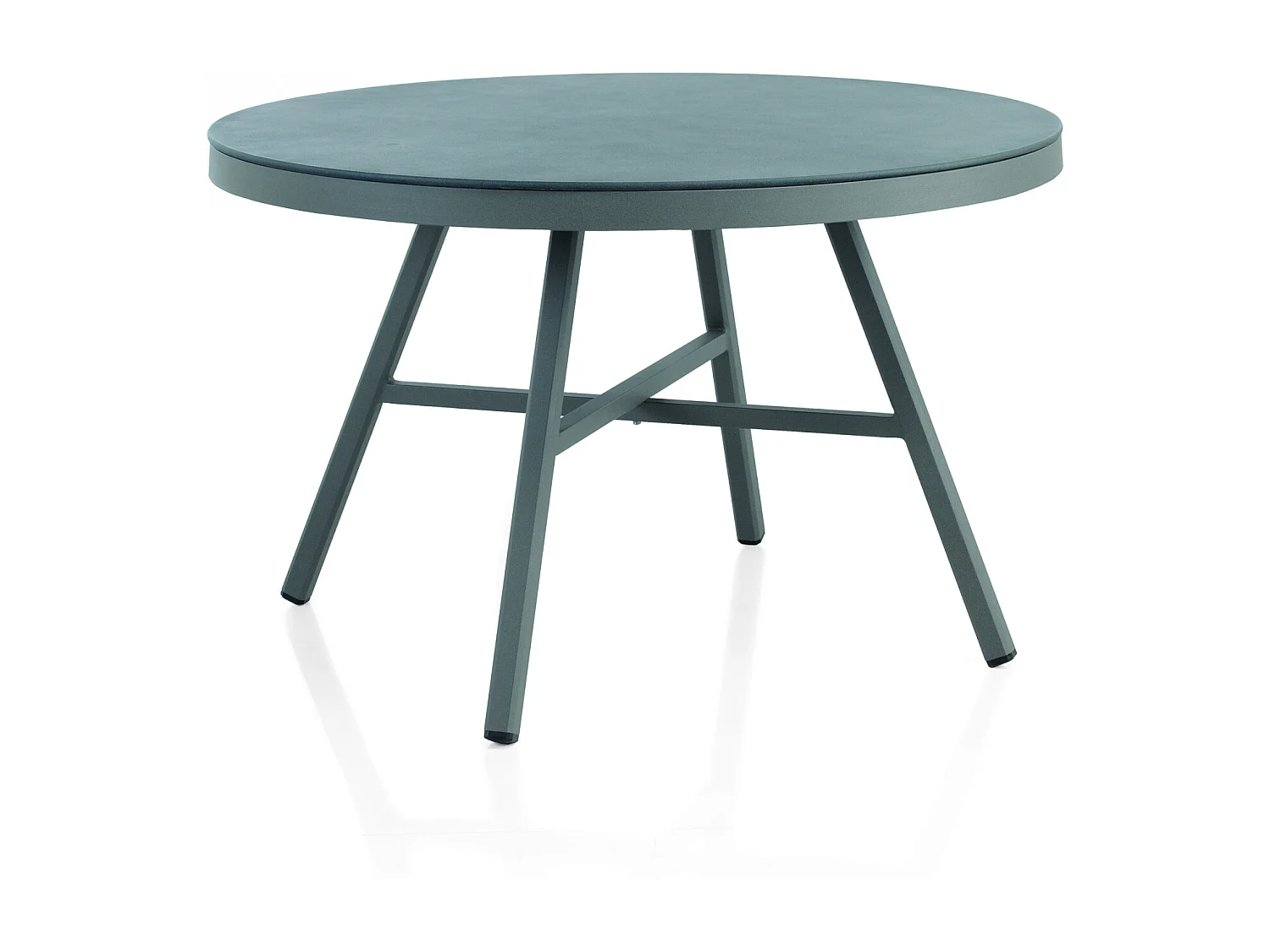 Mesa redonda de aluminio y cristal templado efecto piedra gris topo 120 cm