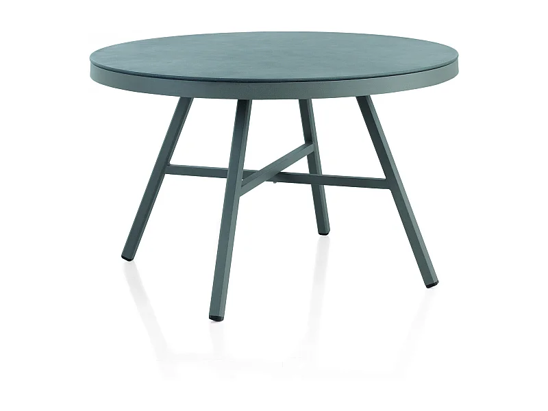 Tavolo rotondo in alluminio taupe e vetro temperato effetto pietra taupe 120 cm