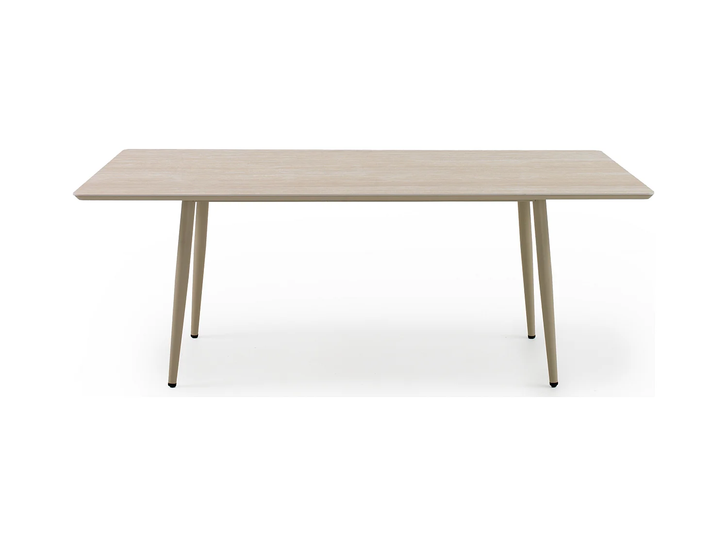 Table rectangulaire en aluminium avec plateau en céramique travertin