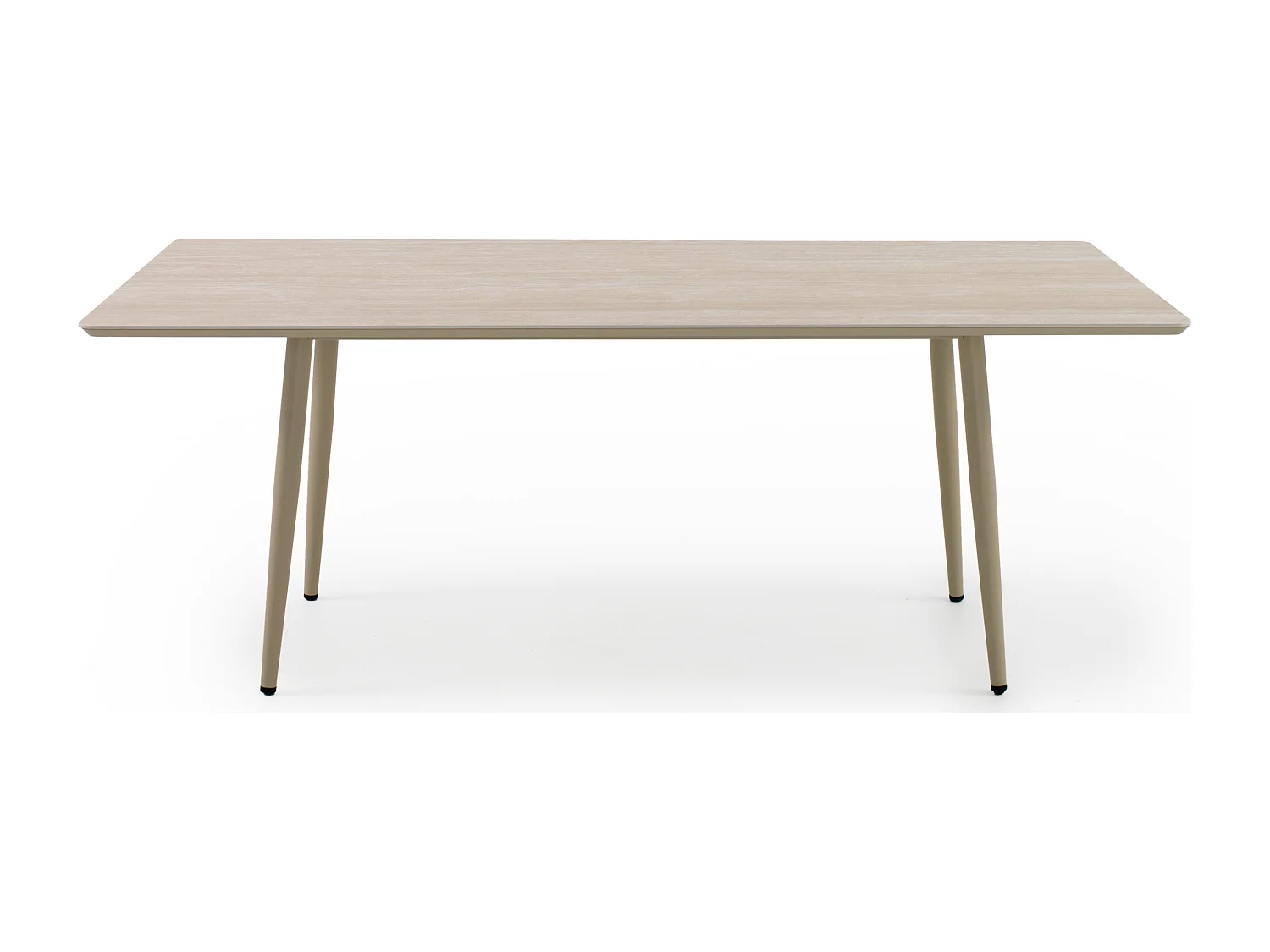 Table rectangulaire en aluminium avec plateau en céramique travertin