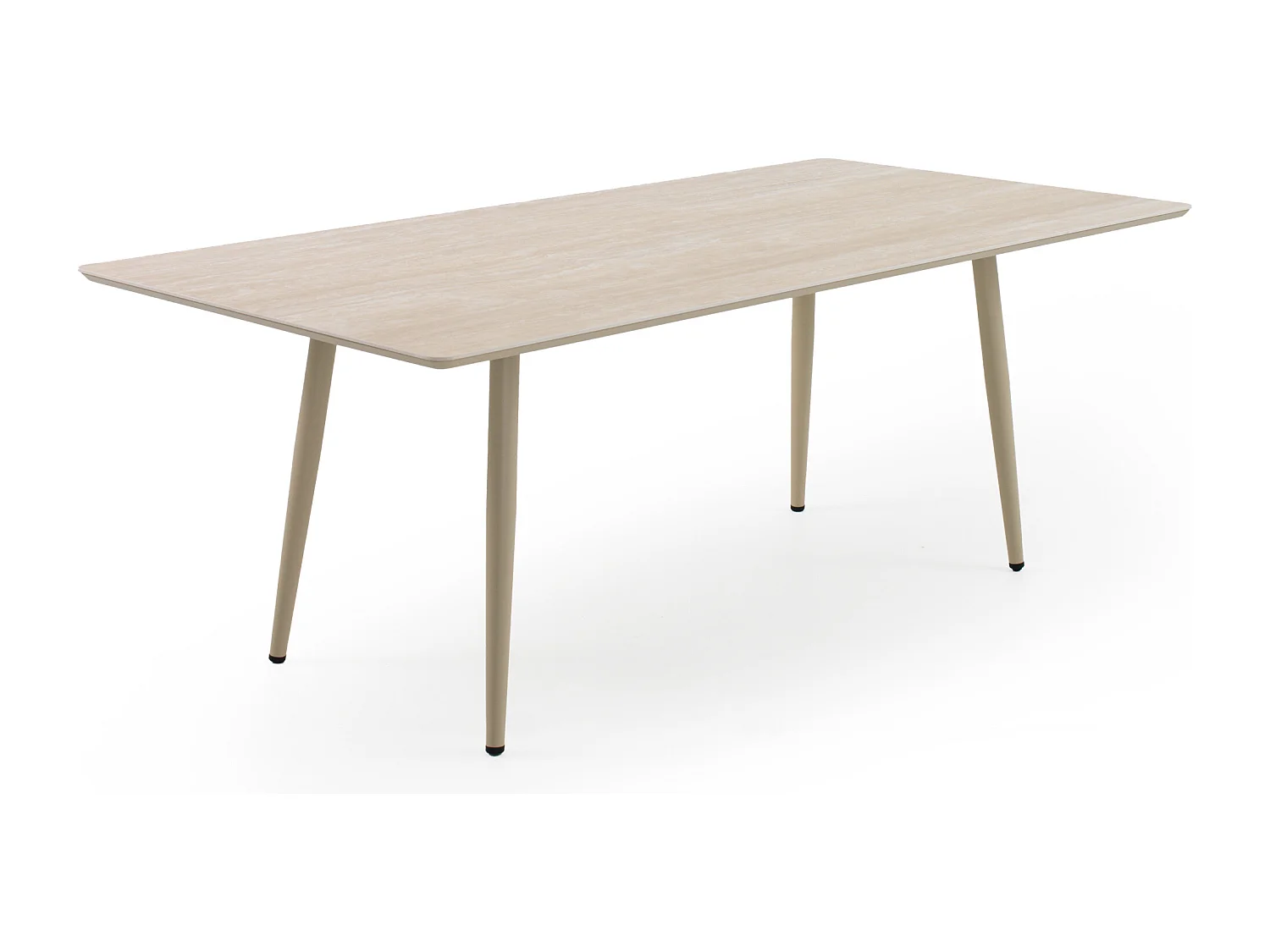 Table rectangulaire en aluminium avec plateau en céramique travertin