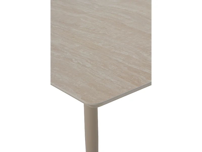 Table rectangulaire en aluminium avec plateau en céramique travertin