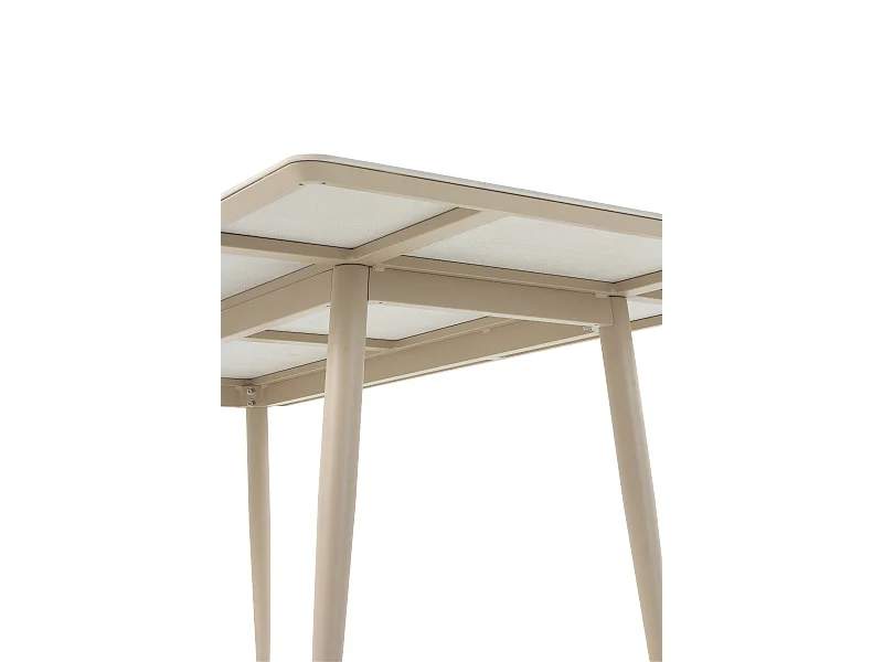 Table rectangulaire en aluminium avec plateau en céramique travertin