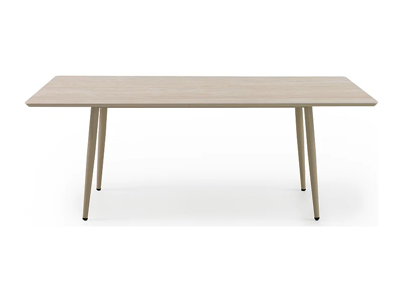 Table rectangulaire en aluminium avec plateau en céramique travertin