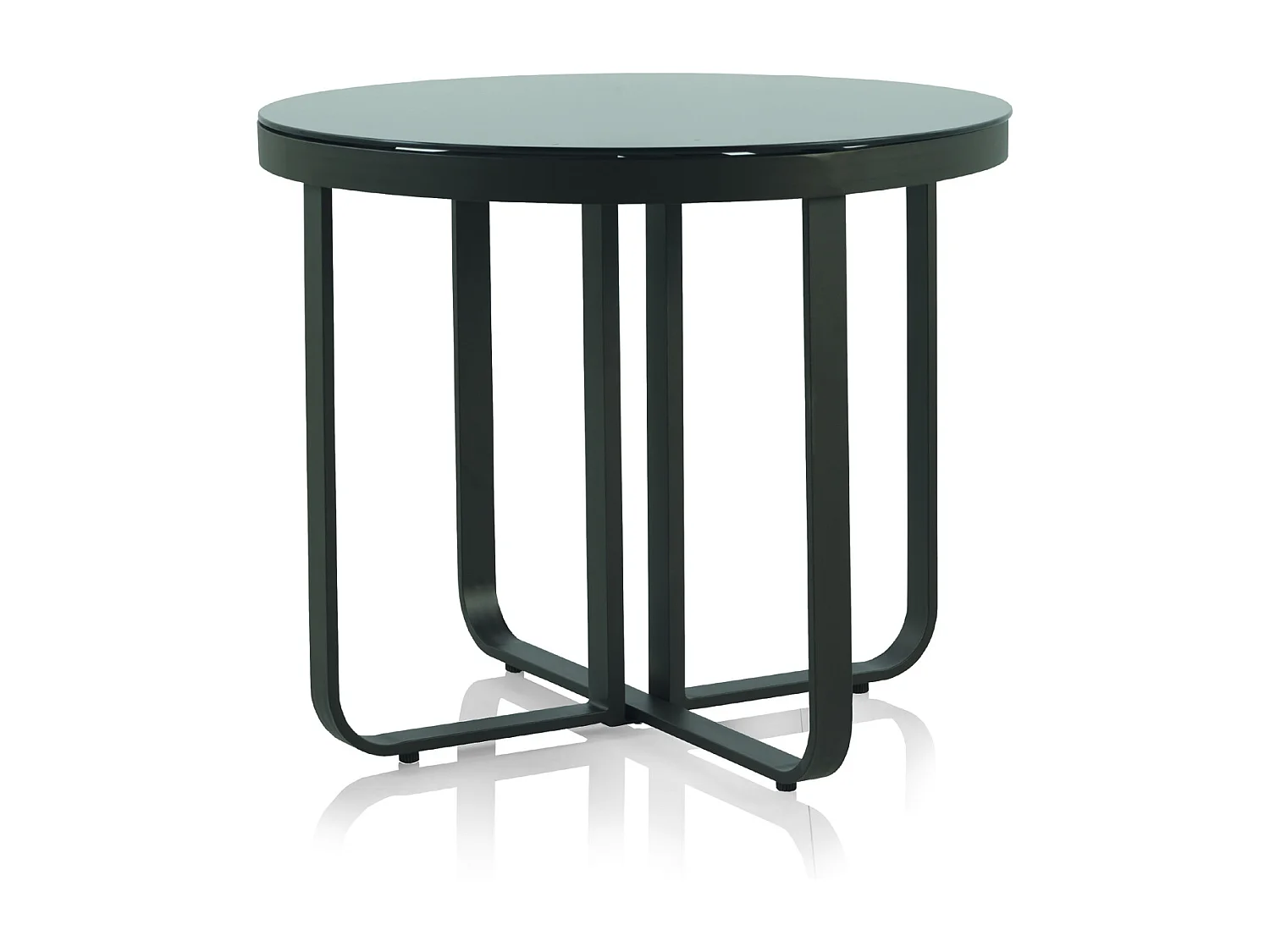 Tavolo rotondo in alluminio marrone e vetro temperato nero, diametro 90 cm