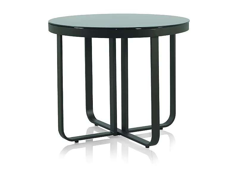 Table ronde en aluminium marron et verre trempé noir, diamètre 90 cm