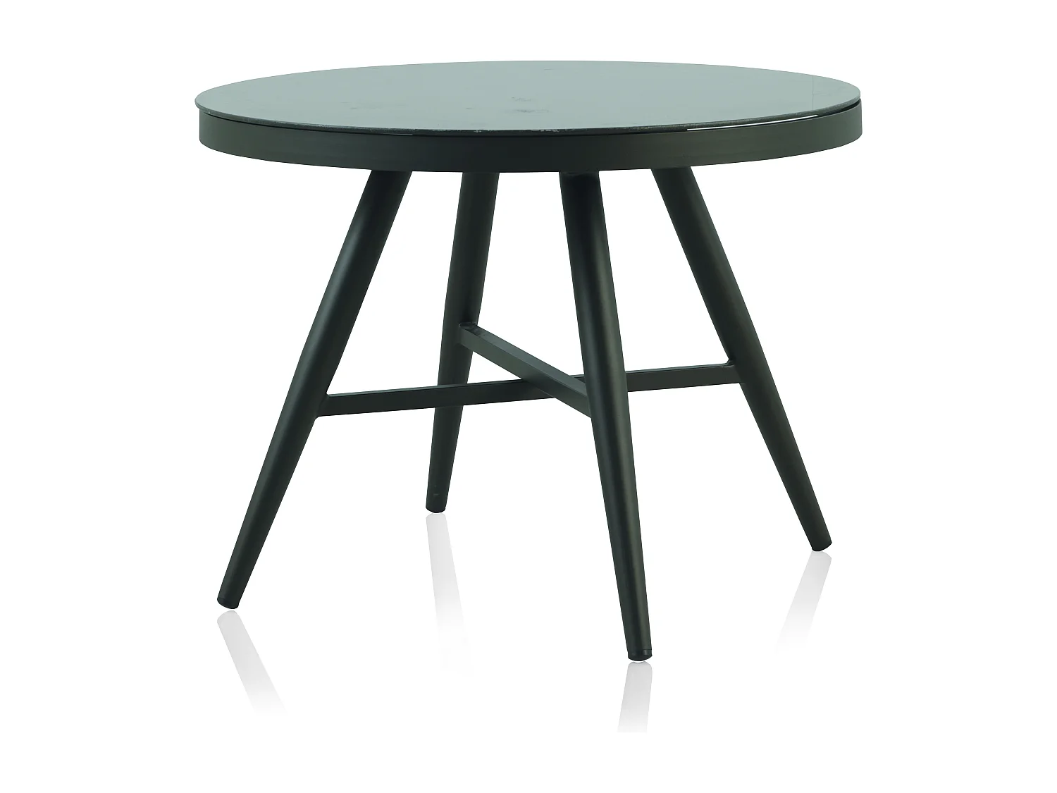 Runder Tisch aus braunem Aluminium mit Glas in Steineffekt