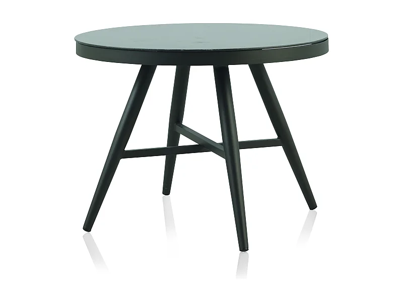 Table ronde en aluminium marron et verre trempé effet pierre 100 cm de diamètre