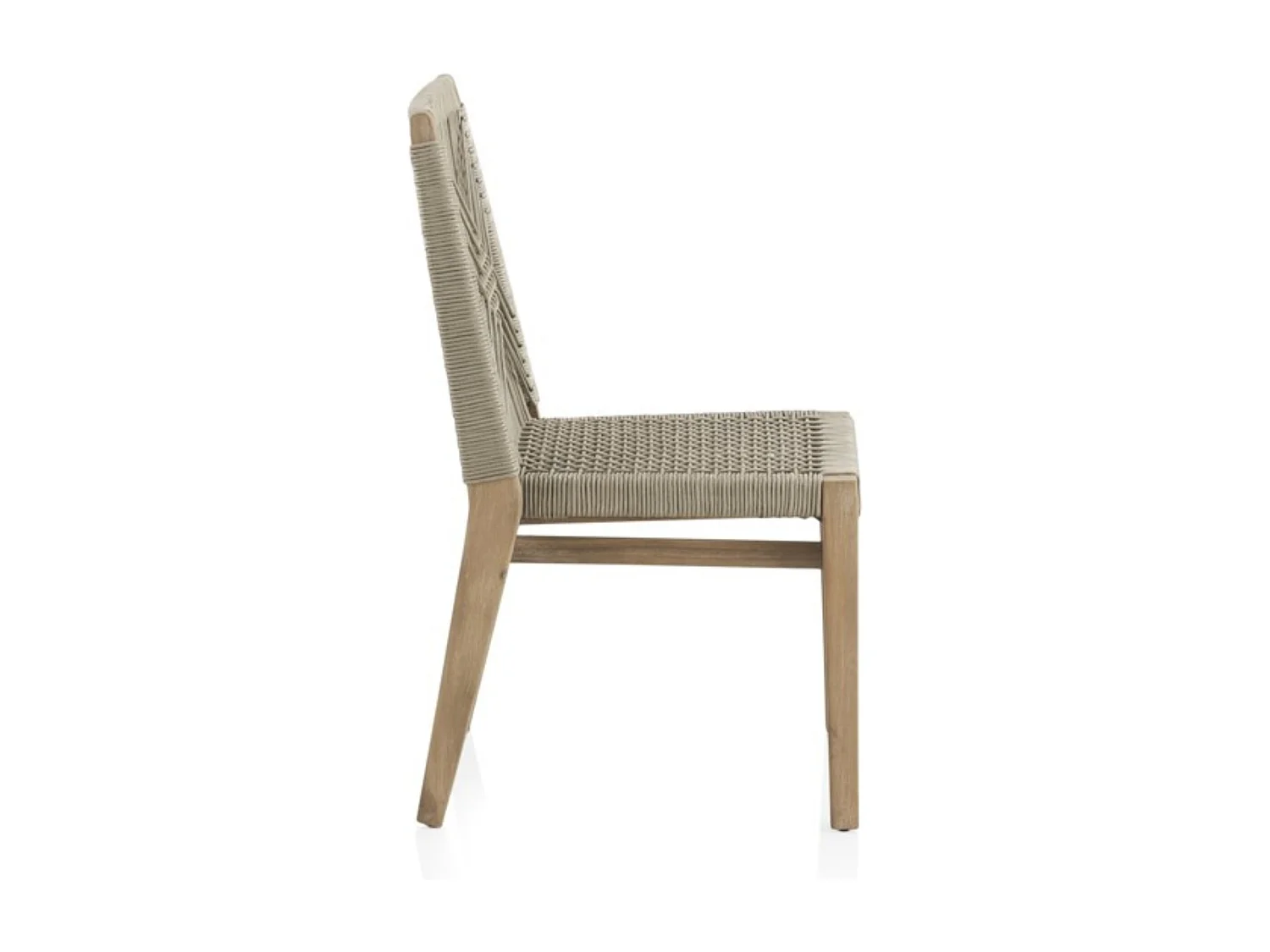 4er Set Stühlen aus Akazienholz und taupefarb Seilgeflecht