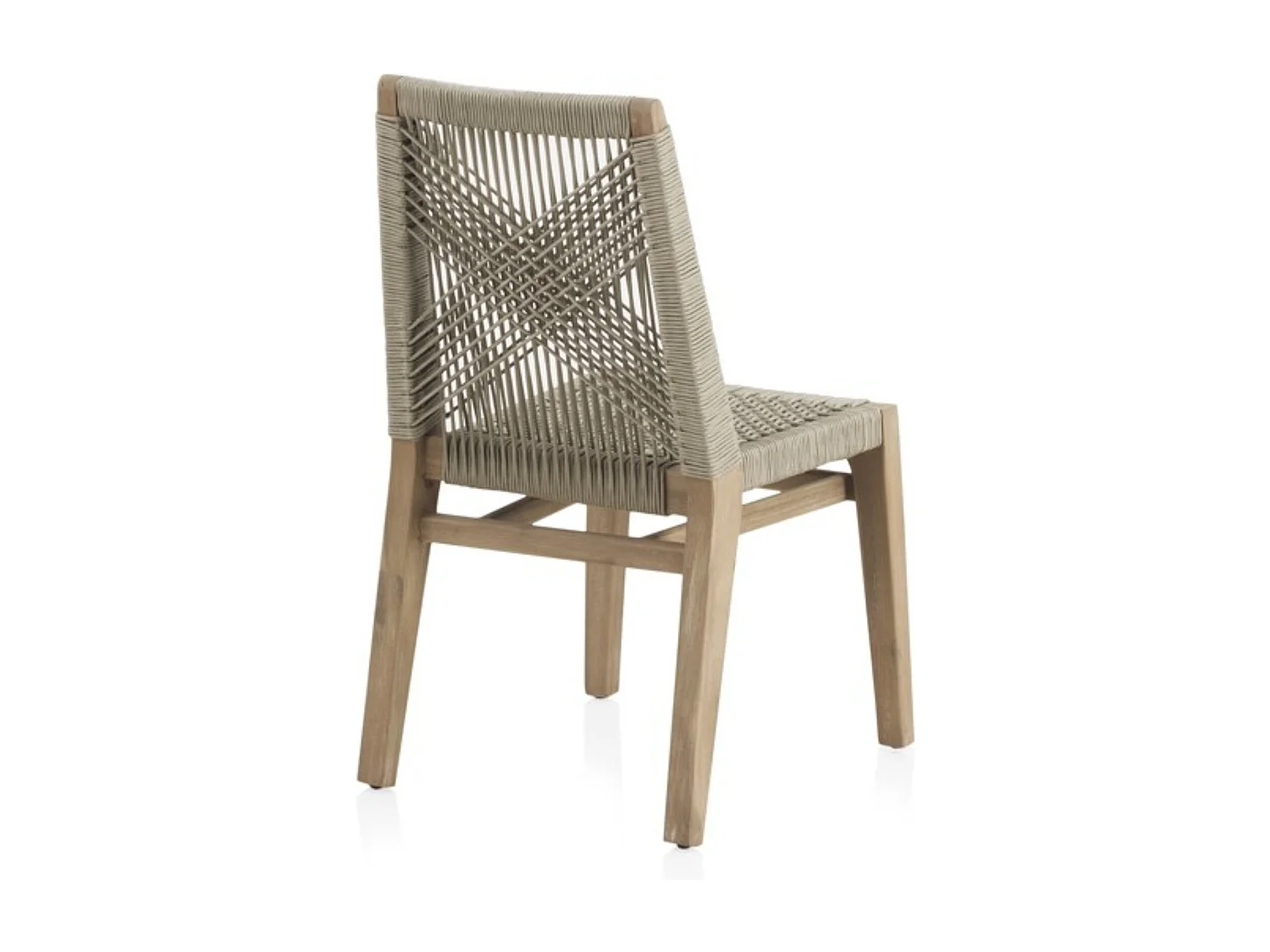 4er Set Stühlen aus Akazienholz und taupefarb Seilgeflecht