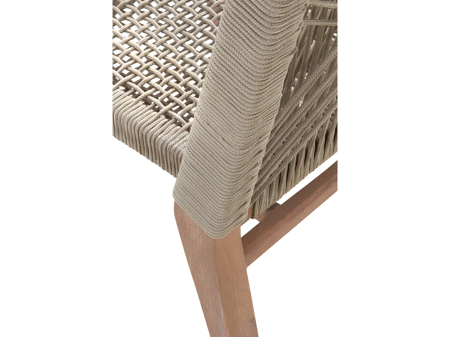 4er Set Stühlen aus Akazienholz und taupefarb Seilgeflecht