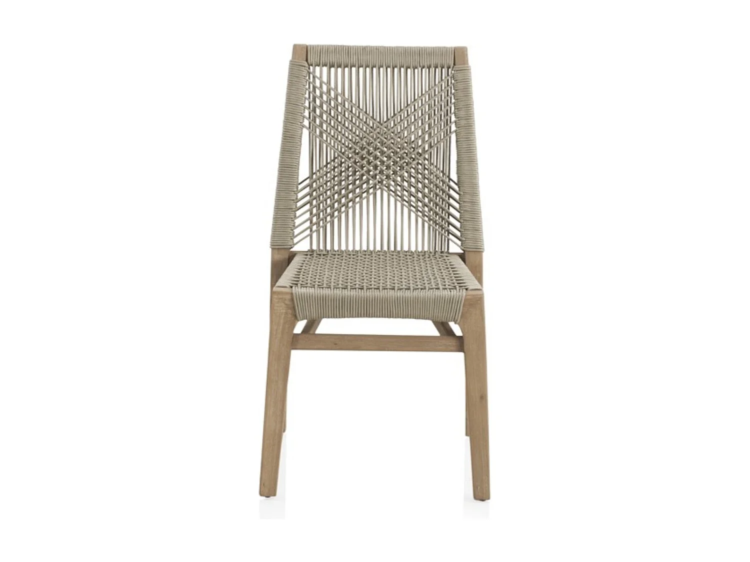 4er Set Stühlen aus Akazienholz und taupefarb Seilgeflecht