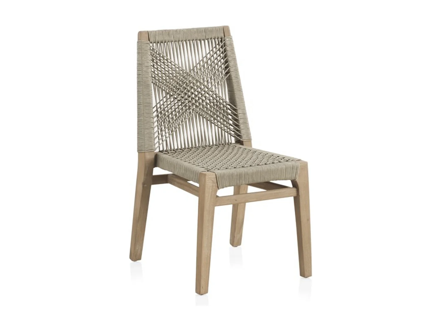 4er Set Stühlen aus Akazienholz und taupefarb Seilgeflecht