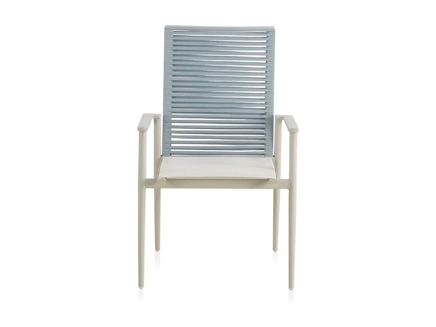 Lot de 4 fauteuils en aluminium blanc avec dossier en cordage tressé bleu