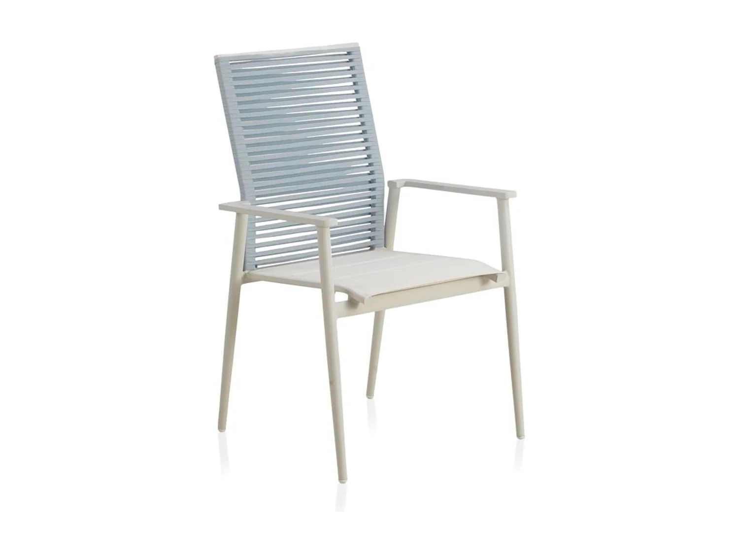 Lot de 4 fauteuils en aluminium blanc avec dossier en cordage tressé bleu
