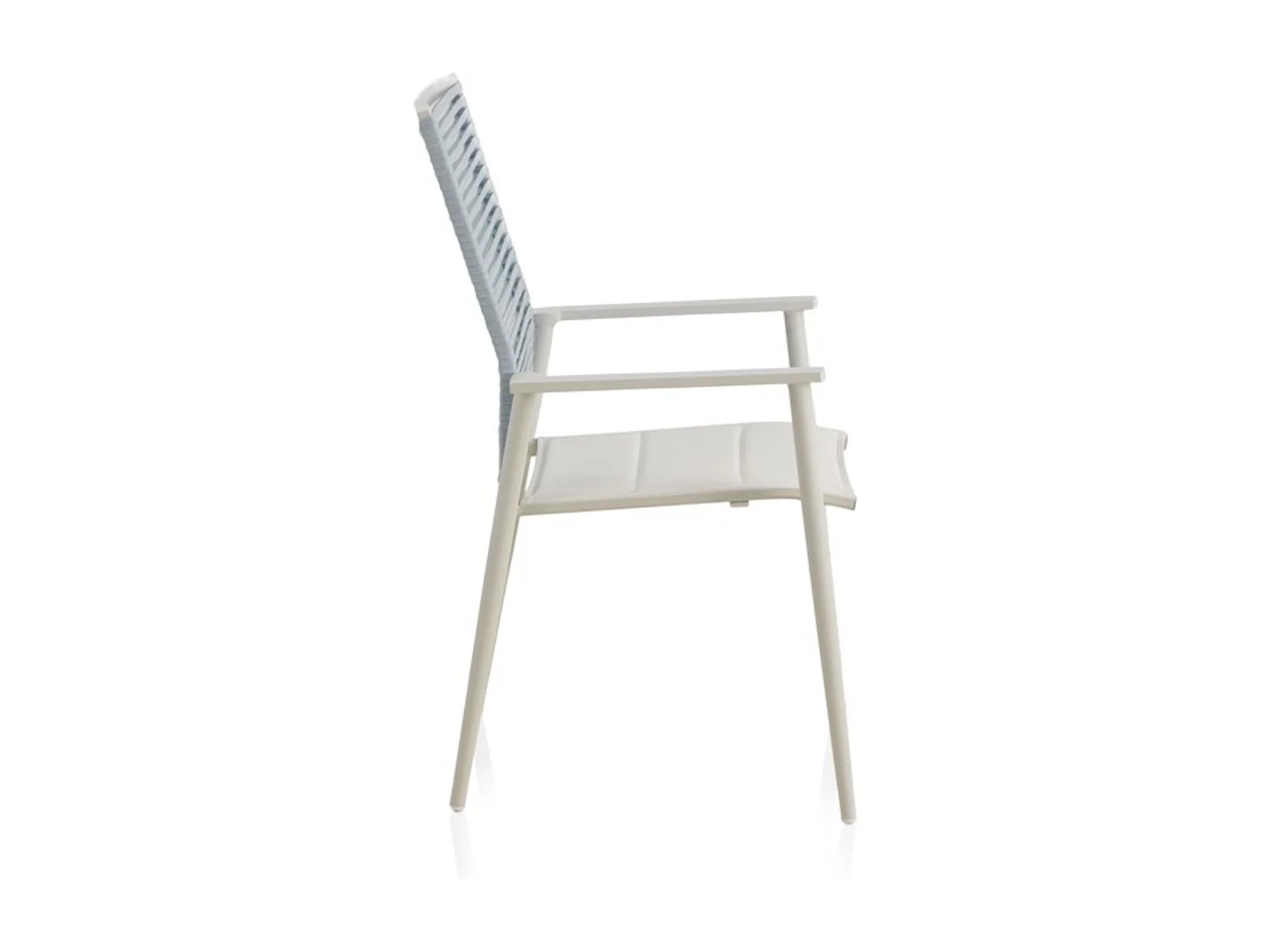 Lot de 4 fauteuils en aluminium blanc avec dossier en cordage tressé bleu