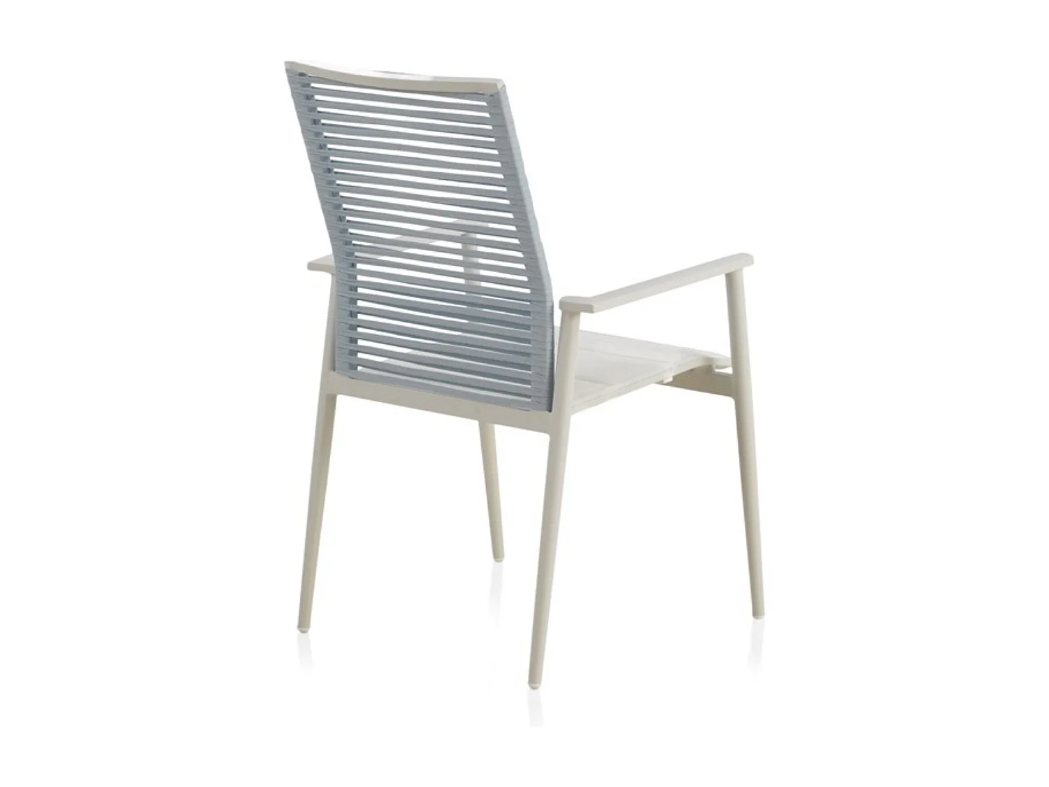 Lot de 4 fauteuils en aluminium blanc avec dossier en cordage tressé bleu
