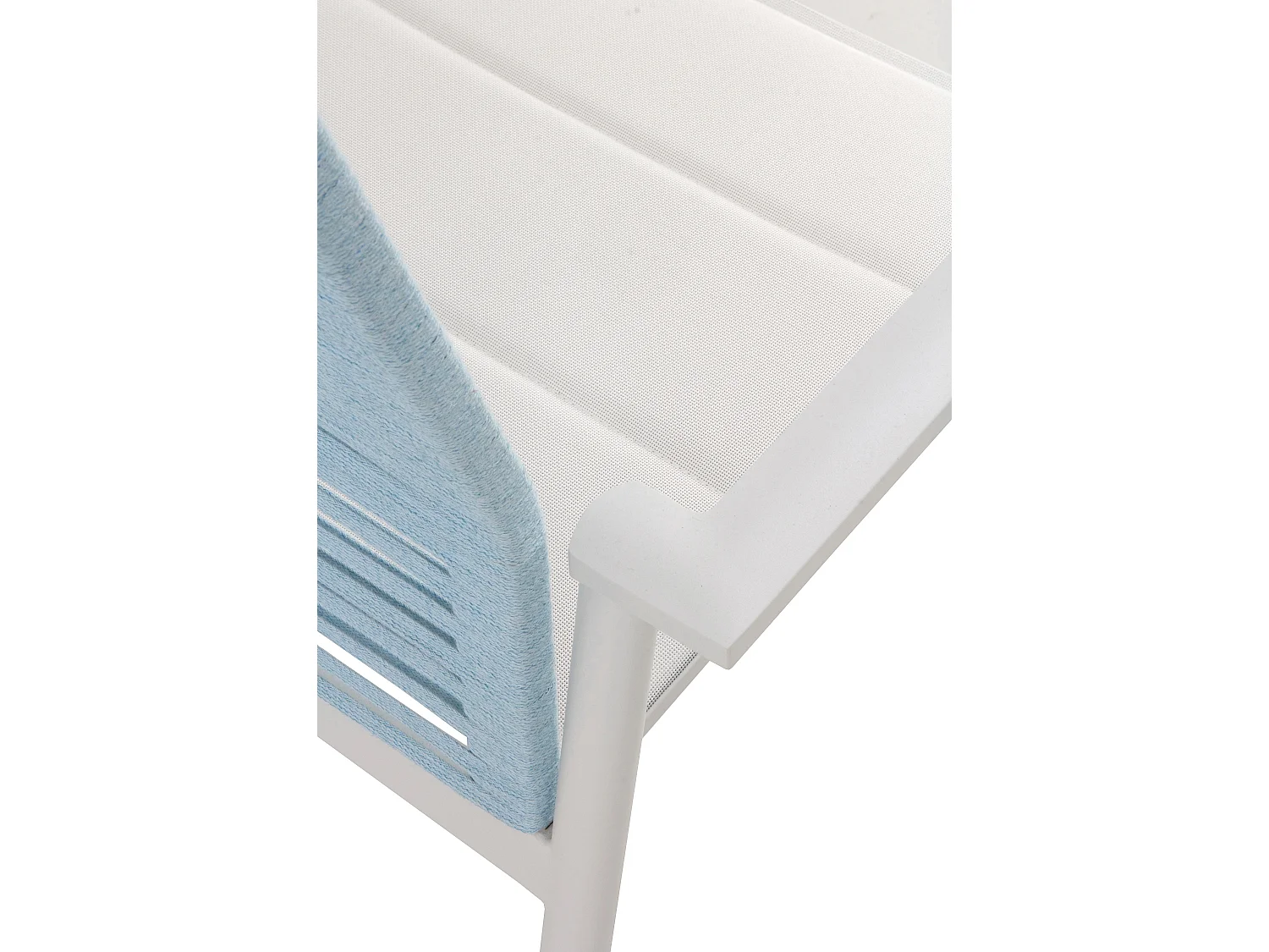 Lot de 4 fauteuils en aluminium blanc avec dossier en cordage tressé bleu