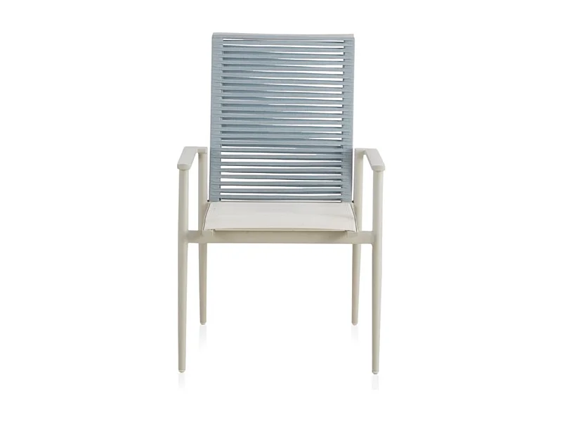 Lot de 4 fauteuils en aluminium blanc avec dossier en cordage tressé bleu