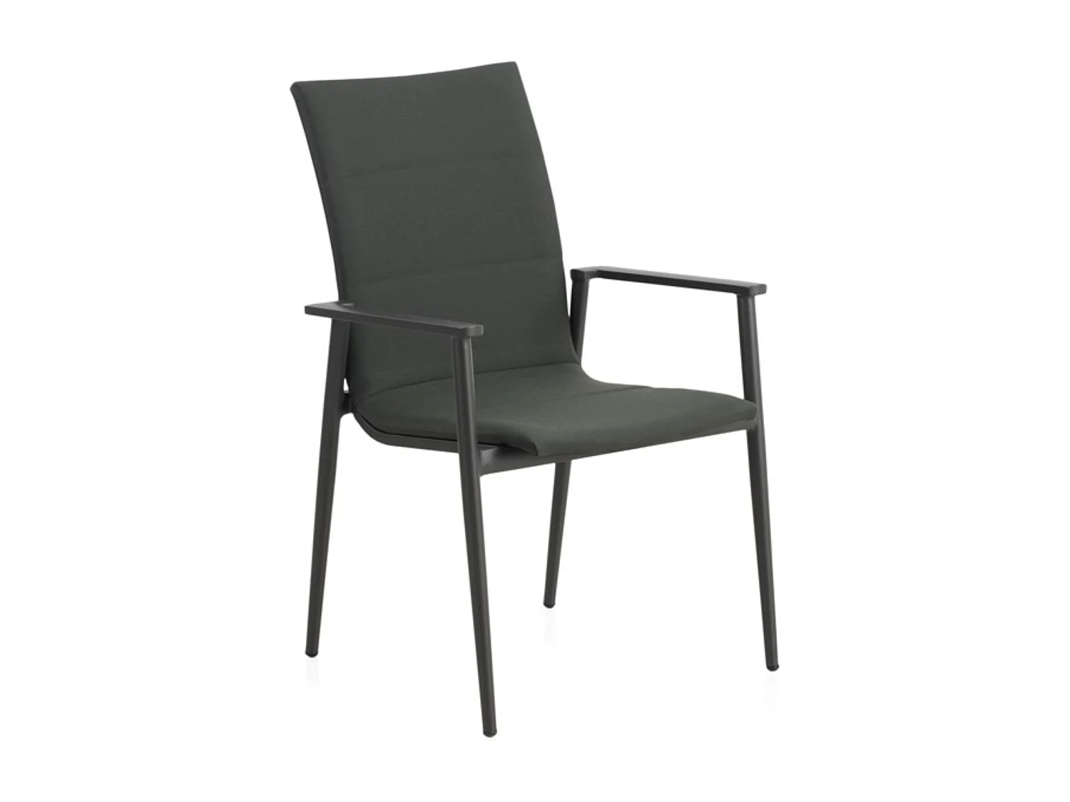 Lot de 4 fauteuils en aluminium gris foncé avec coussins vert noirâtre