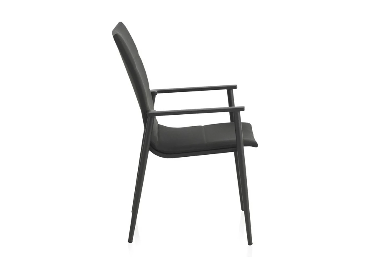 Lot de 4 fauteuils en aluminium gris foncé avec coussins vert noirâtre