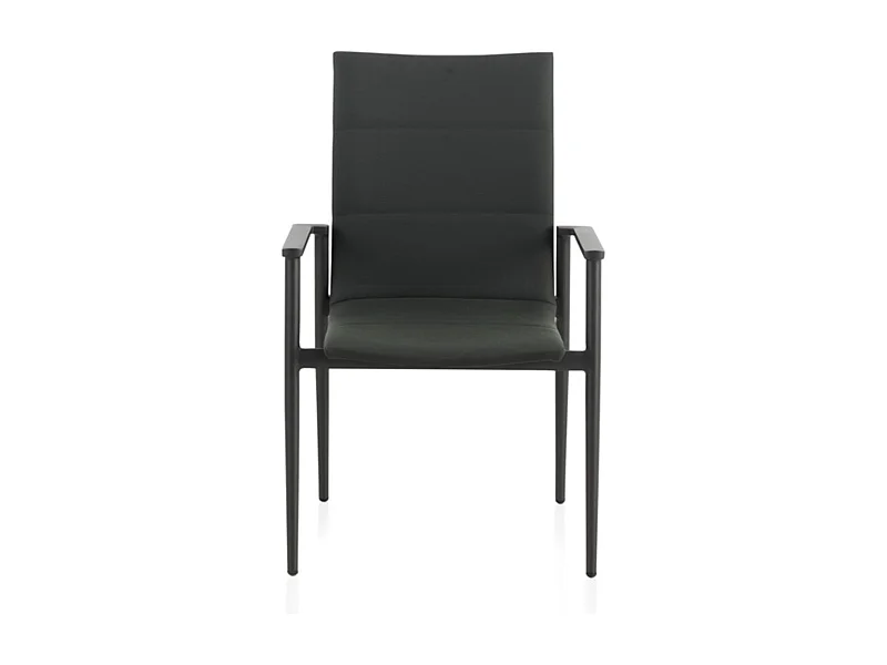 Lot de 4 fauteuils en aluminium gris foncé avec coussins vert noirâtre