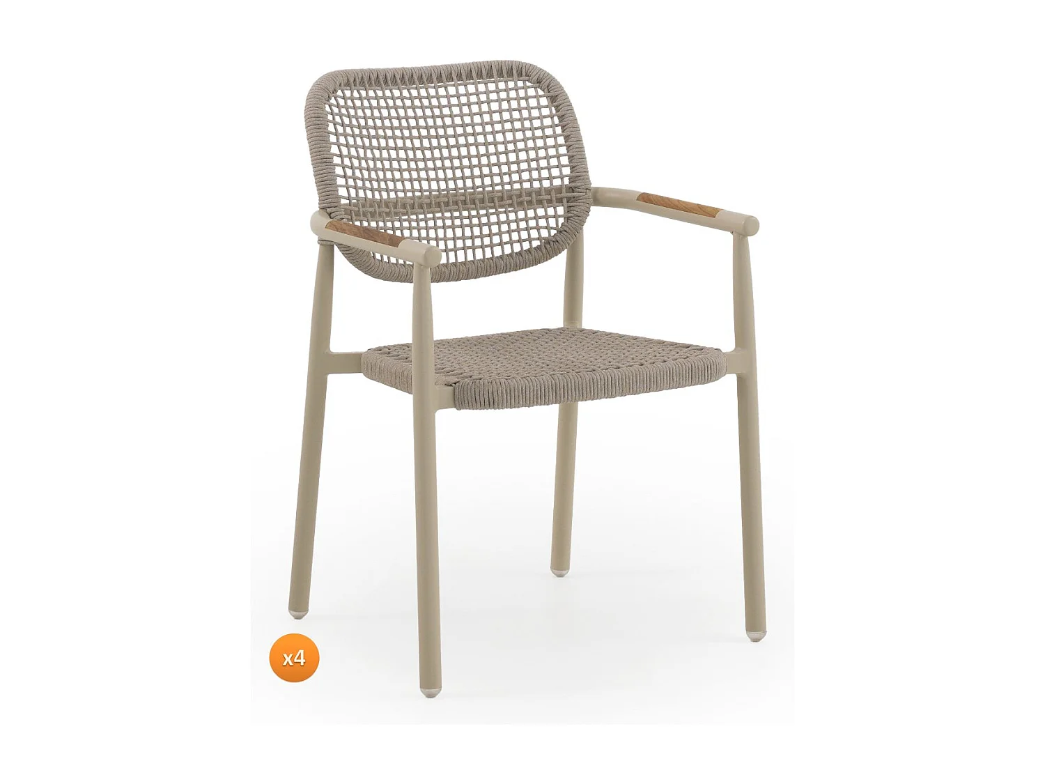 Lote de 4 sillones de aluminio color arena con cuerda trenzada