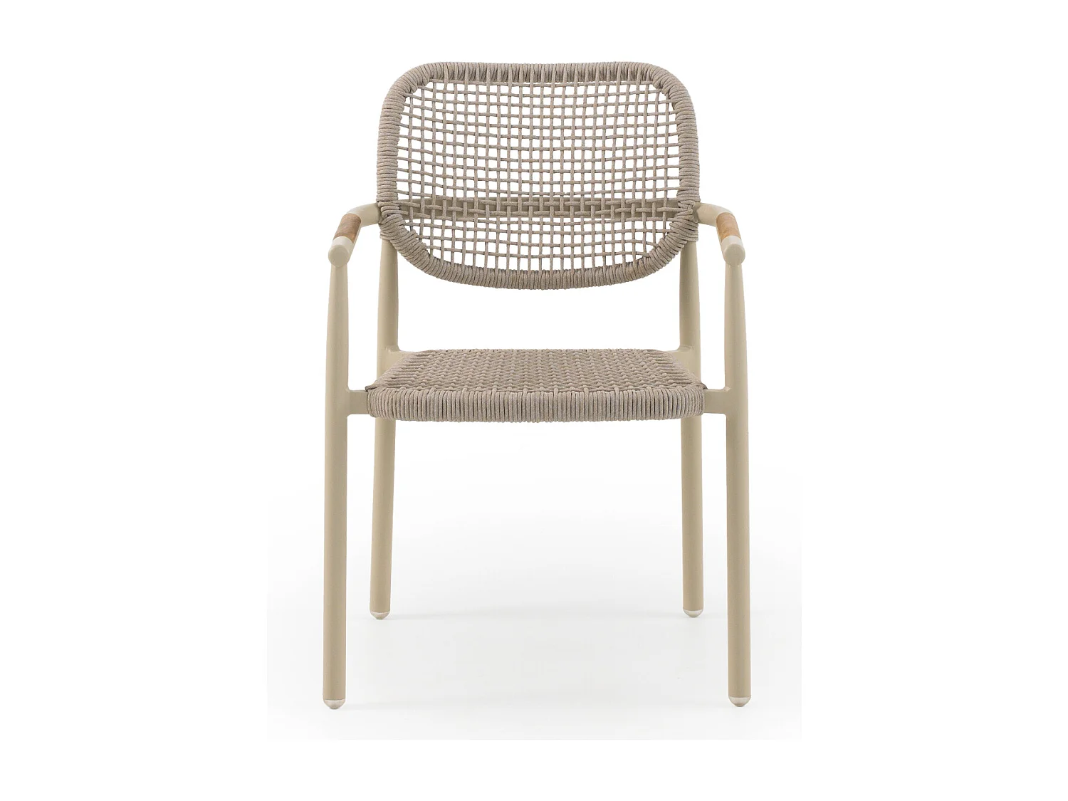 Lote de 4 sillones de aluminio color arena con cuerda trenzada