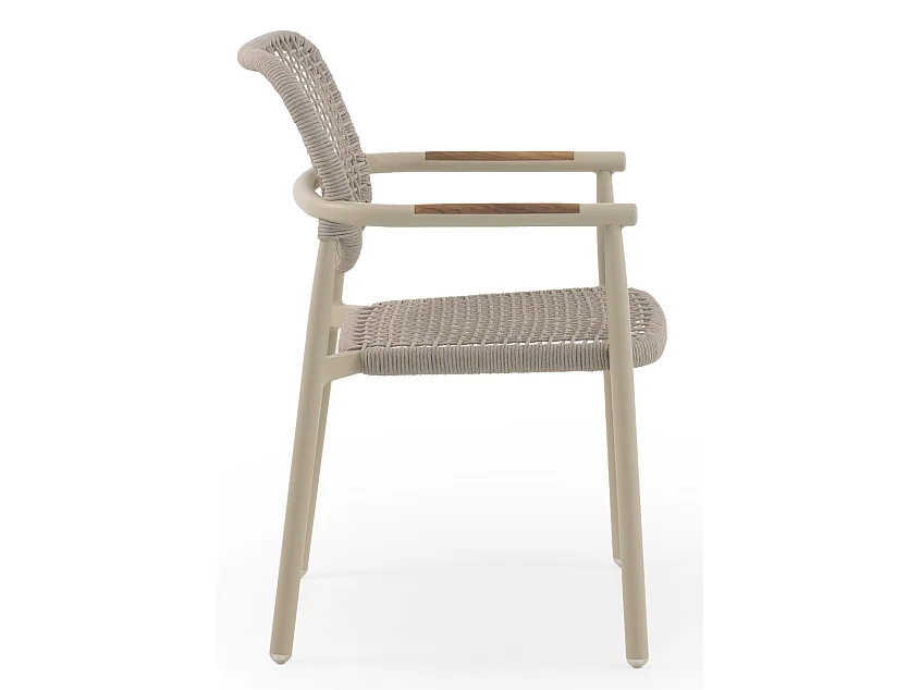 Lote de 4 sillones de aluminio color arena con cuerda trenzada