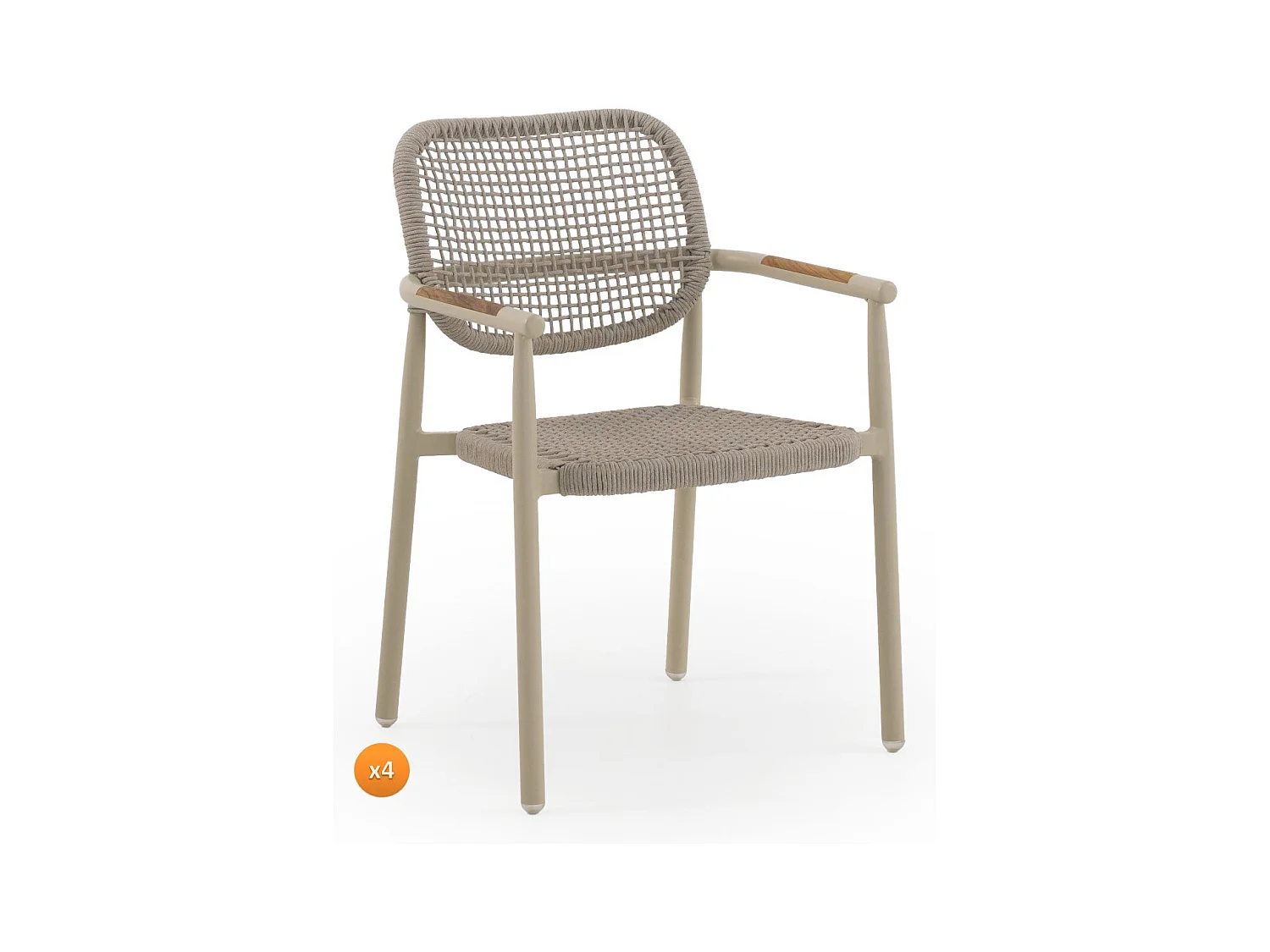 Lot de 4 fauteuils en aluminium tressés en corde couleur sable