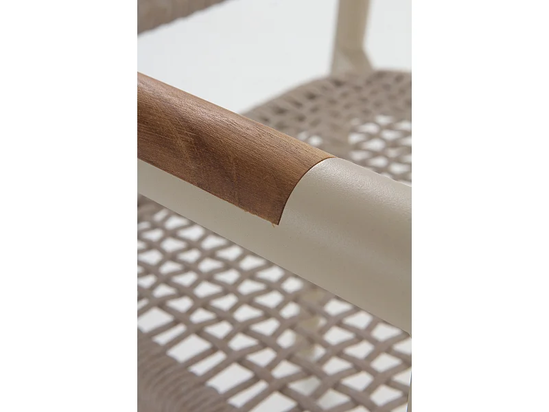 Packung mit 4 Aluminiumsesseln mit sandfarbenem Seilgeflecht