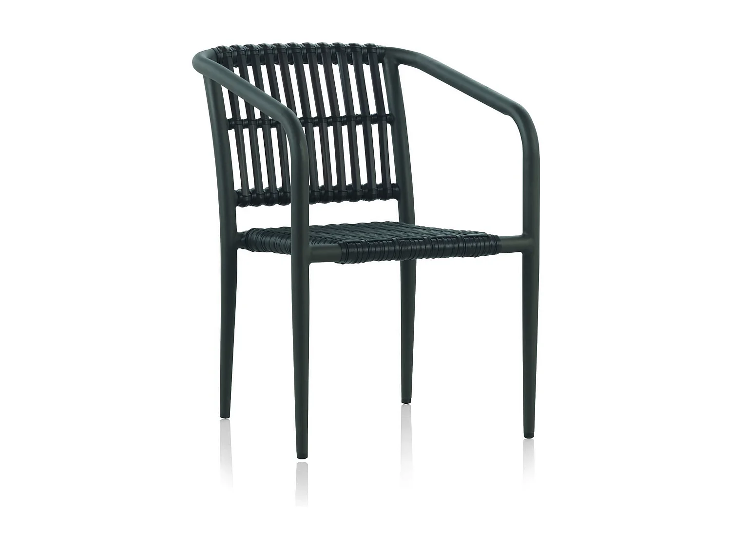 Lote de 4 sillones de aluminio y fibra marrón con cojines de lino