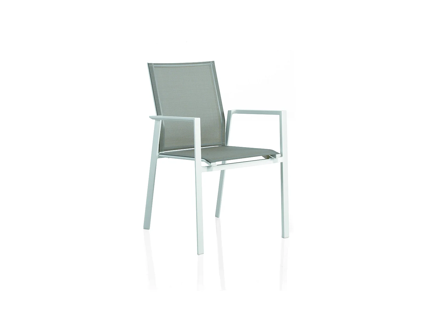 Lot de 4 fauteuils en aluminium blanc avec toile plastifiée taupe