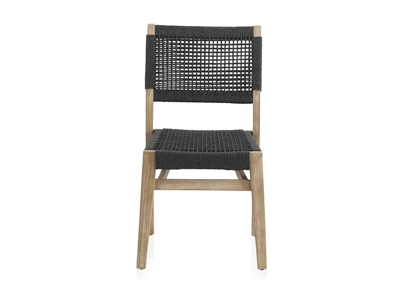 Lote de 4 sillones de acacia con trenzado de cuerda gris