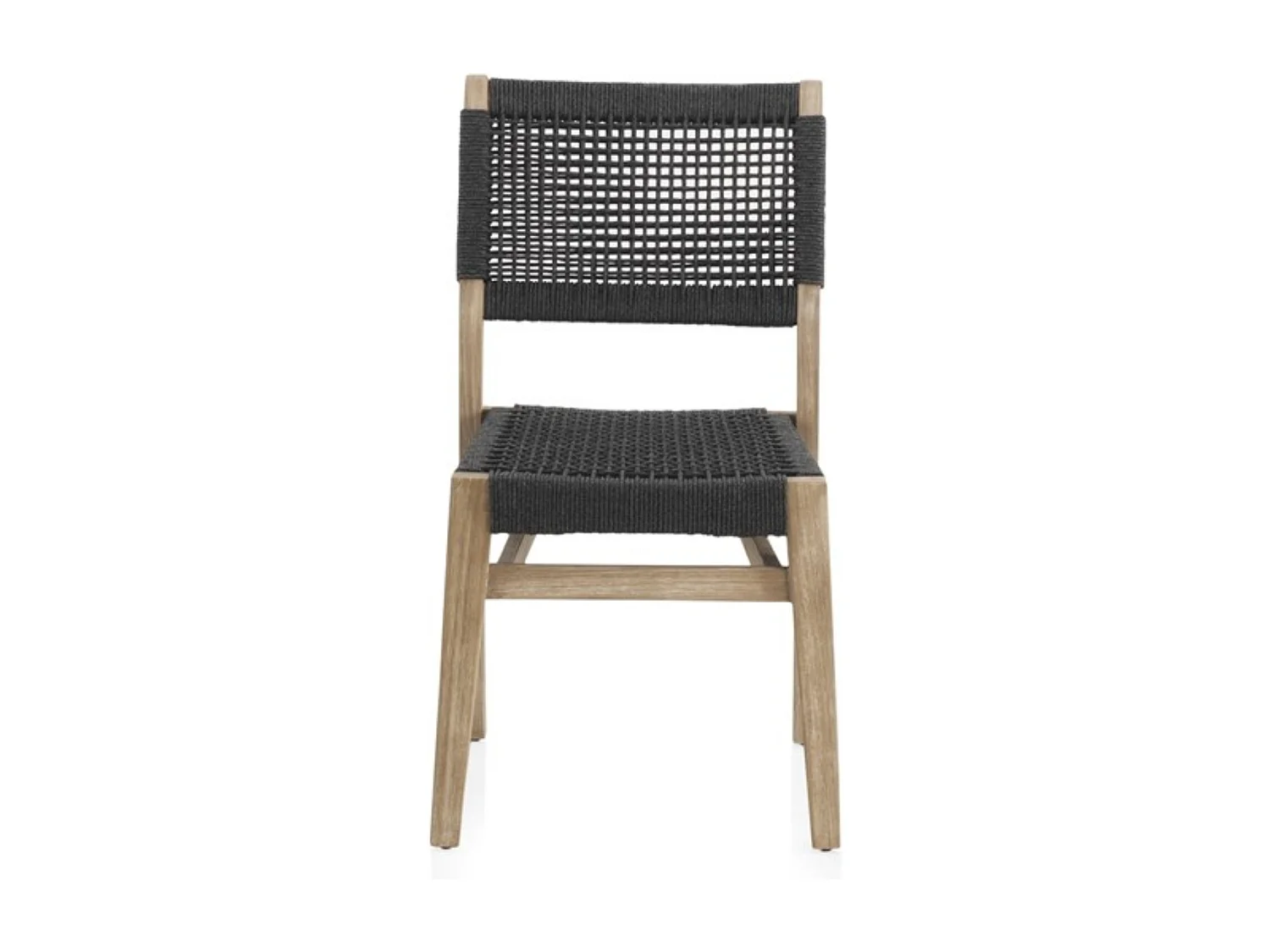 Lote de 4 sillones de acacia con trenzado de cuerda gris