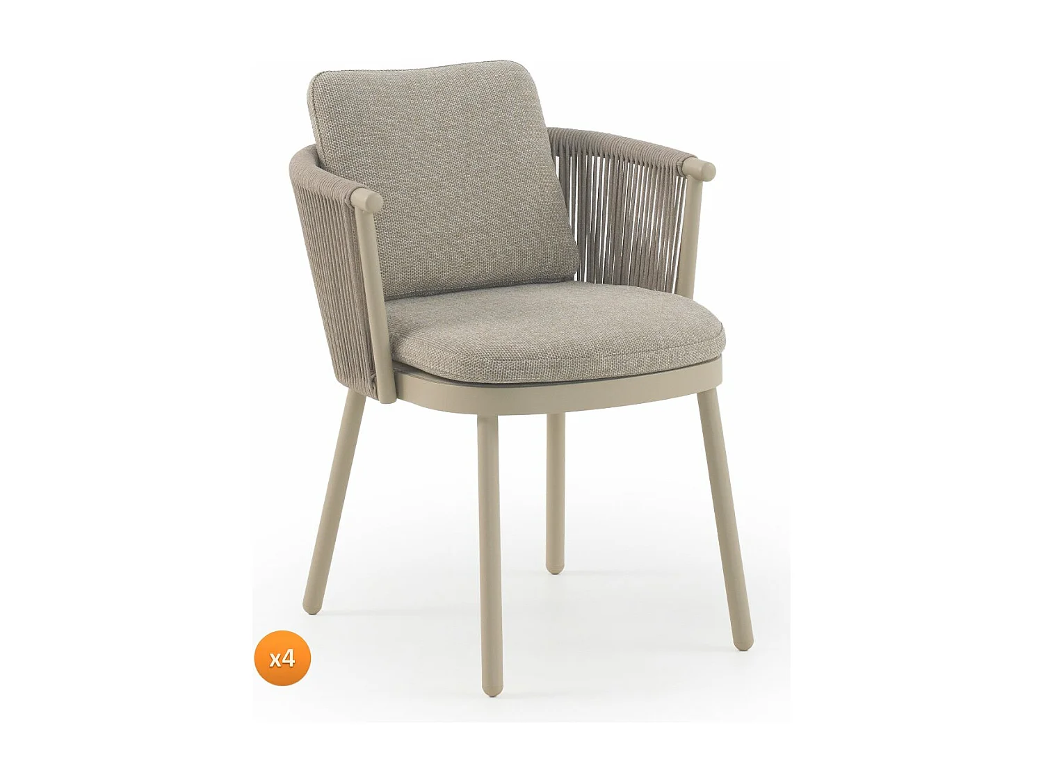 Lote de 4 sillones de aluminio con cuerda trenzada color arena